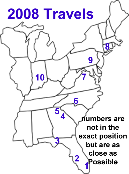 this USA map shows the travels of the two RV Gypsies in the year 2008